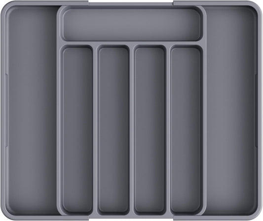 Kitsure Cutlery Drawer Organiser for Kitchen - Adjustable Cutlery Tray for Effortless Utensil Sorting, Versatile Kitchen Storage & Organisation Solution, 12.13" x 1.54" x 8.07"~13.90", Grey