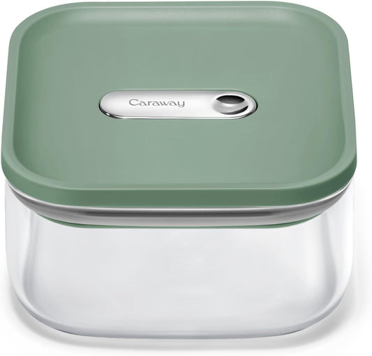 Caraway 1qt Glass Airtight Food Storage Container with Lid – Non-Toxic, BPA-Free Kitchen Storage Container – Stackable, Space-Saving Airtight Container for Dry Goods and More - Sage