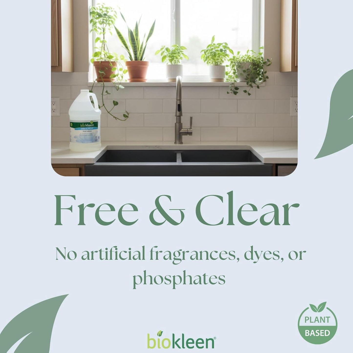 Biokleen Free & Clear Dish Soap - Dish Liquid, Dishwashing Cleaner, Eco-Friendly, Non-Toxic, Plant-Based, No Artificial Fragrance, Colors or Preservatives, Unscented