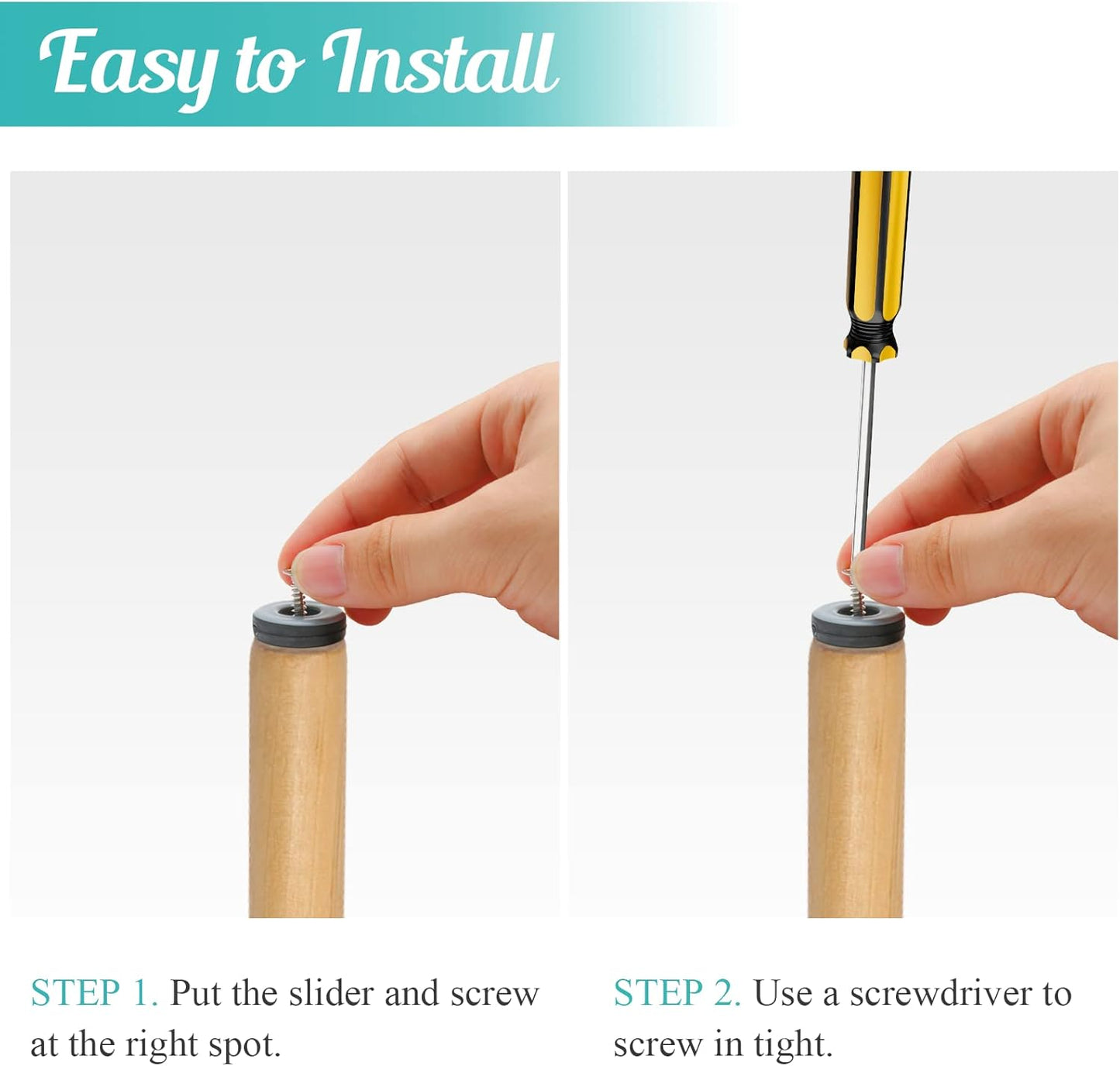 24pcs 1" (25mm) Screw on Furniture Sliders, Teflon Chair Leg Slides, Square Furniture Glides with Screws for Hardwood Floors Protectors (Gray/Black)