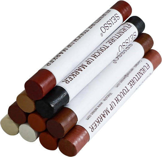 SEISSO Wood Filler Sticks, Furniture Wax Crayons for Scratches, 10 Pcs Wood Floor Repair Wax Filler Sticks, Touch Up Wax Sticks Repair Kit for Scratches, Holes, Floor, Laminate, Carpenters