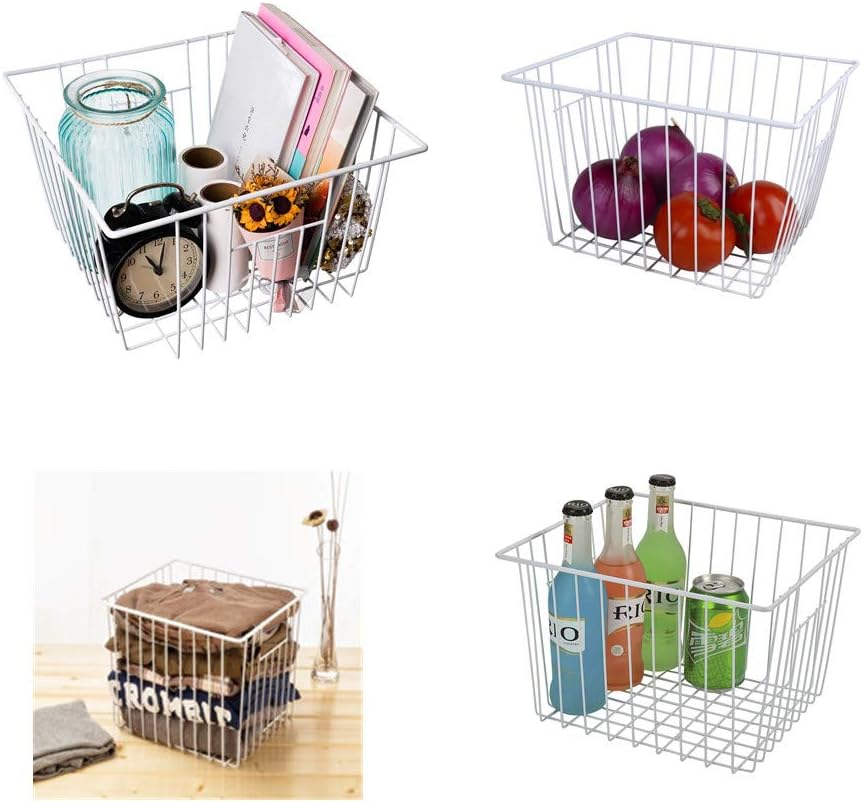 Upright Freezer Organizer Bins， Freezer Baskets for 14, 15 cu.ft Standup Freezer, Wire Storage Baskets with Built-in Handles for Frozen Foods, Snacks, Vegetables, Fruits and More, 6Pcs , White