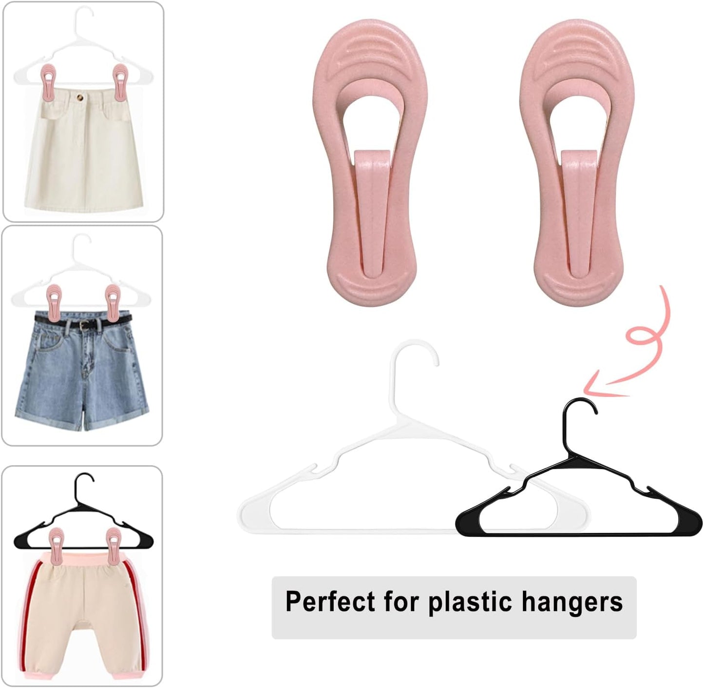 Pink Hangers Clips 60 Pack, Multi-Purpose Plastic Clips for Plastic Hangers Velvet Hanger, Clothes Pins for Skirt Pants