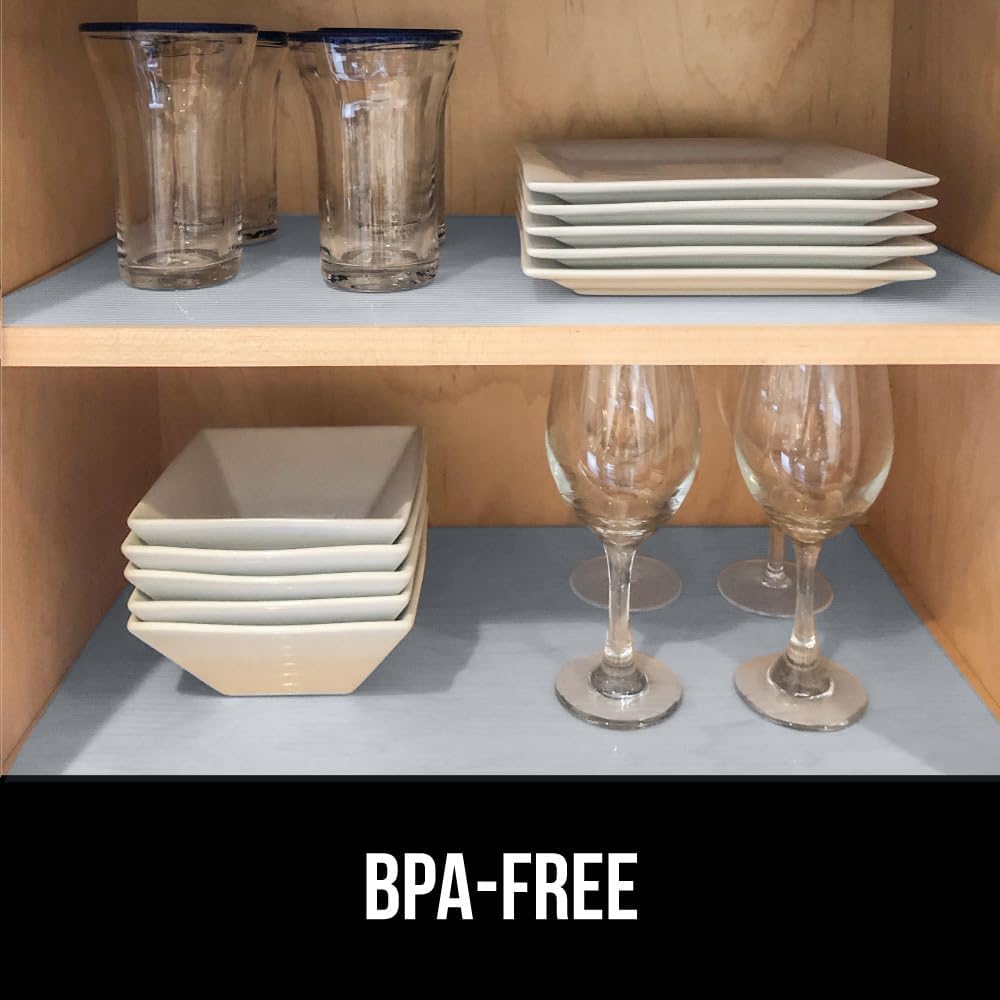 GORILLA GRIP DuraGuard Shelf Liner, 20x30 Non-Adhesive Cabinet Liners for Kitchen Drawers, Shelves, Refrigerator, Pantry Storage, Bathroom Closet, Durable Waterproof BPA Free Ribbed Plastic, Lt Gray