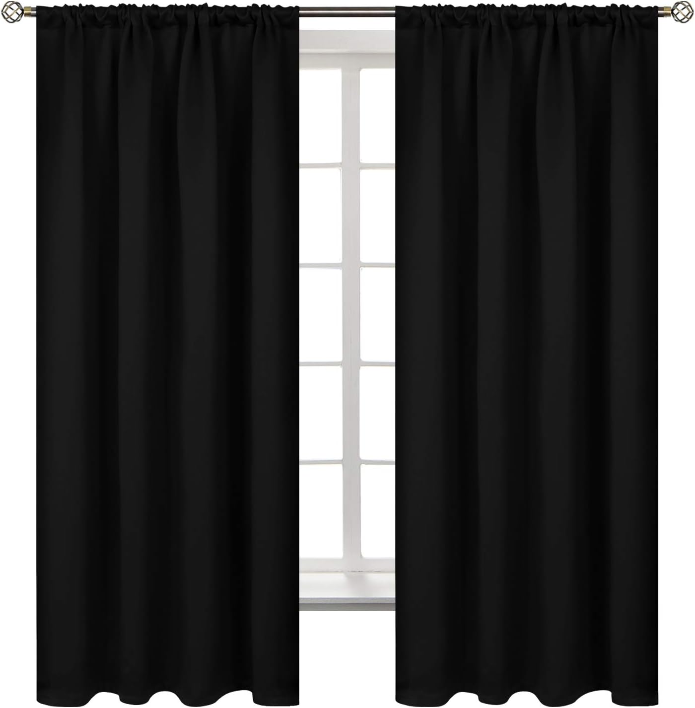 BGment Rod Pocket Blackout Curtains for Bedroom - Thermal Insulated Room Darkening 52 Width 63 Inches Length Window Curtain for Living Room, 52 x 63 Inch, 2 Panels, Black