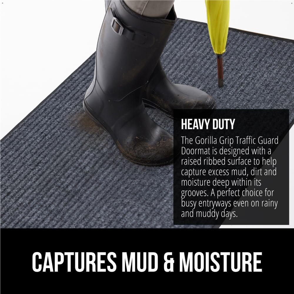 GORILLA GRIP Traffic Guard Door Mat, 2 Pack, Heavy Duty Waterproof Doormat, Commercial Office Space Welcome Mats, Stain and Fade Resistant, Low Profile, Strong Rubber Backing, 29x17, Gray