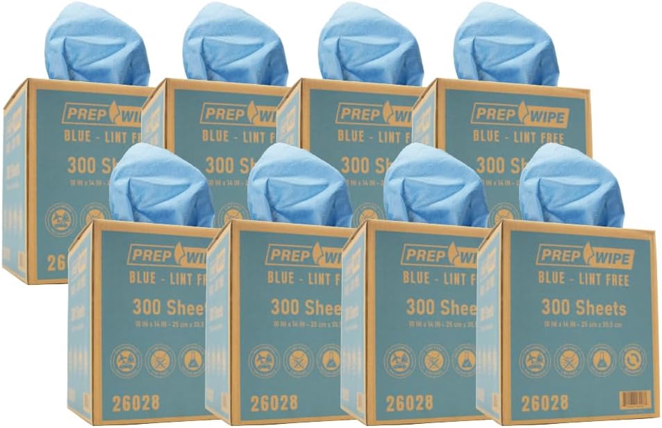 PrepWipe Heavy Duty Cleaning Towels, Lint Free Industrial Paper Towels, Disposable Pack of 300 Sheets 10"x14" (8 Boxes)- 26028