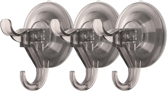 Antimbee 3 Pack Suction Cup Hooks, Clear Suction Hanger, Removable Small Hooks for Shower, Bathroom, Glass, Door, Windows, Kitchen - Up to 11 lbs on Smooth Surface (Transparent Gray)