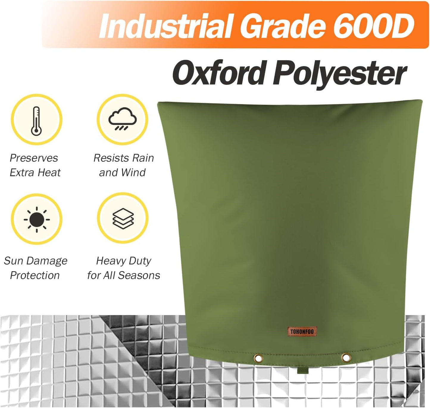 TOHONFOO Backflow Preventer Pipe Insulation Cover (5°F) - Irrigation Sprinkler Valve Insulated Pouch - Water Well Pump Cover - Sturdy 5 Layers for Winter Freeze Protection, 24" W x 26" H, Green