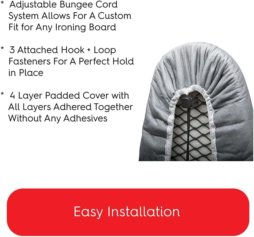 TIVIT Ironing Board Cover 13 x 30, Made in Italy. Pro Grip Pad Covers w/3 Fastener Straps & Pull Bungee Cord - Durable Scorch & Stain Resistant Padded Layers, Heat Reflective AlumiTek PRO Top Coat