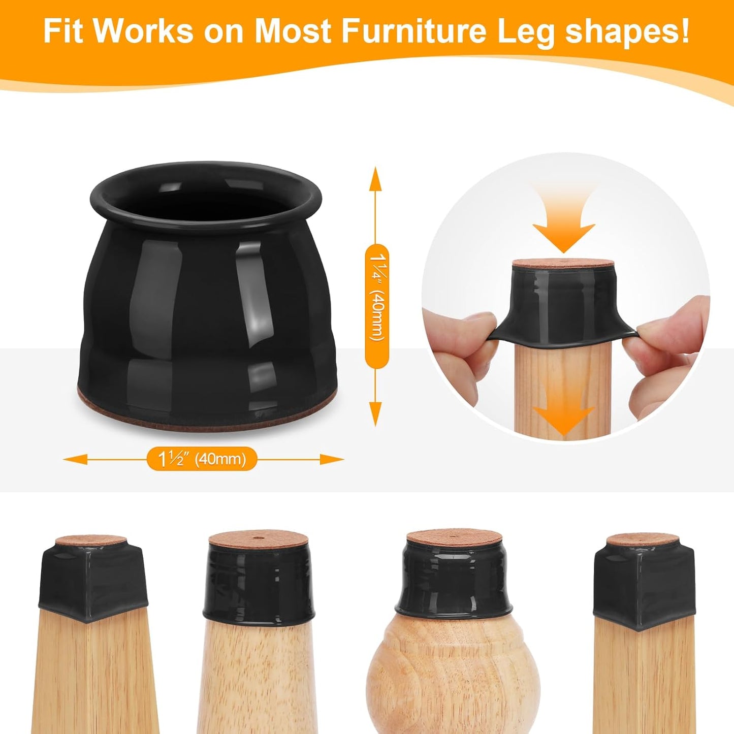 CHUNZEXI 32 Pack Chair Leg Floor Protectors for Hardwood Floors, Silicone Felt Covers Pads Caps, Protect Wood Furniture Feet Floors Noise Reduce and Scratch (Universal Large & Black)