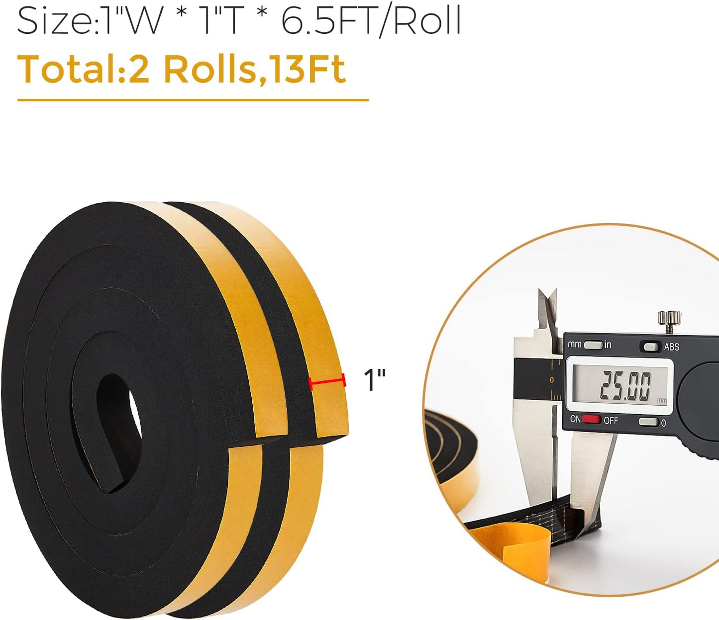 13 Feet Weather Stripping Door Seal, 1" Wide X 1" Thick Door Seal Strip High Density Foam Tape Adhesive Strip for Door Soundproofing,Window Insulation (1" x 1" x 13FT,Black)