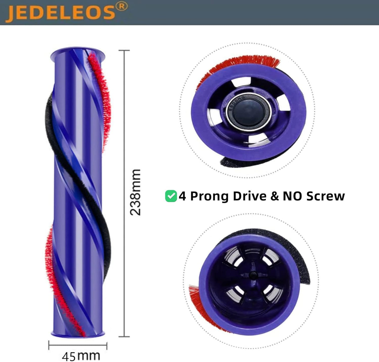 Brush Roller for Dyson V6 Vacuum Cleaner 966084-01 Replacement Bar Assembly, Compared to Part 966821-01 (4 Prong Drive & No Screw)