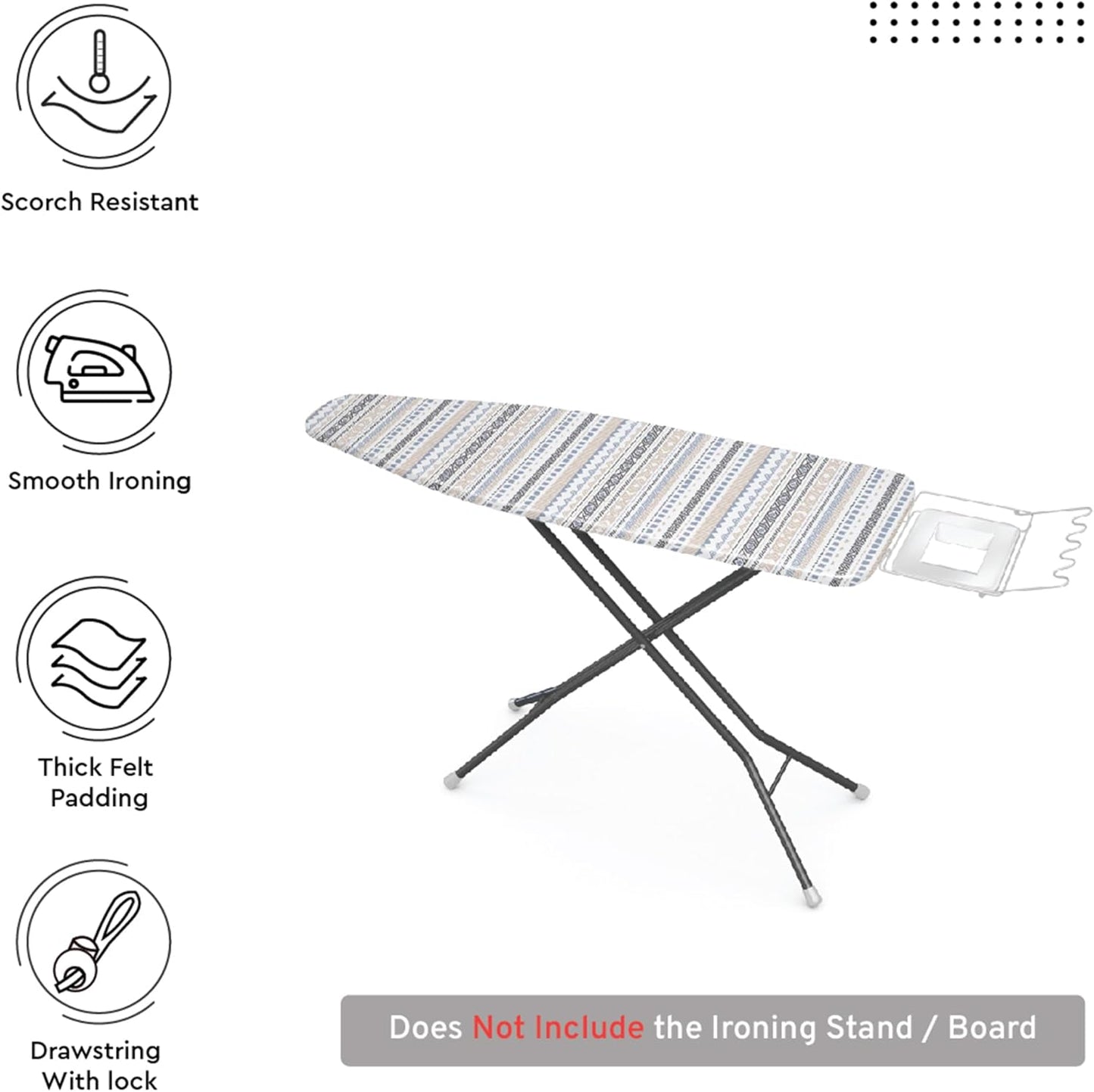 Encasa XO Ironing Board Cover and Pad 42"x14" - Thick 3mm Felt Padding, Drawstring Tightening & Lock, Easy Fit, Scorch & Stain Resistant, Fits Medium Ironing Board - Aztec