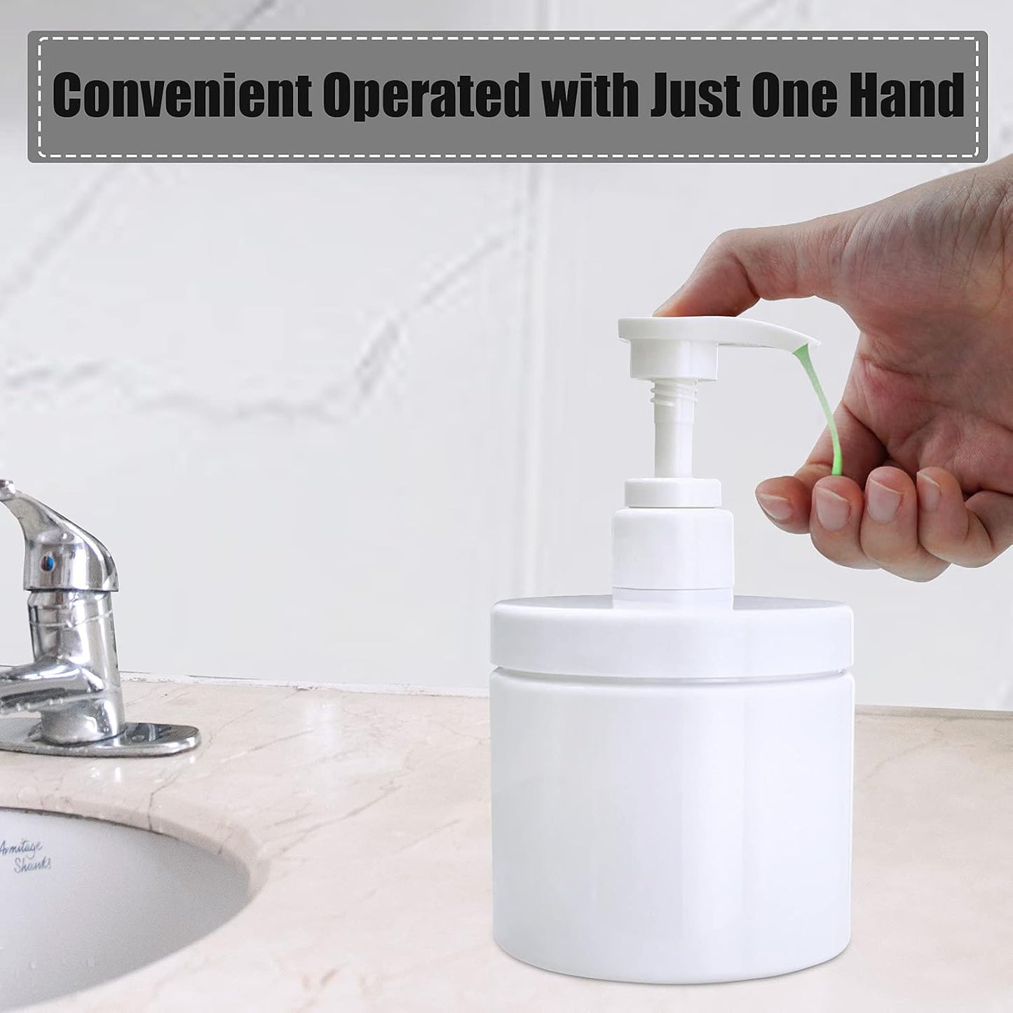 Cosywell Pump Bottle Dispenser Plastic Pump Bottles Refillable Bottles Wide Mouth Jar Style Empty Pump Bottles Bathroom Shower Containers for Lotion Shampoo Conditioner (White, 2X 500ml)