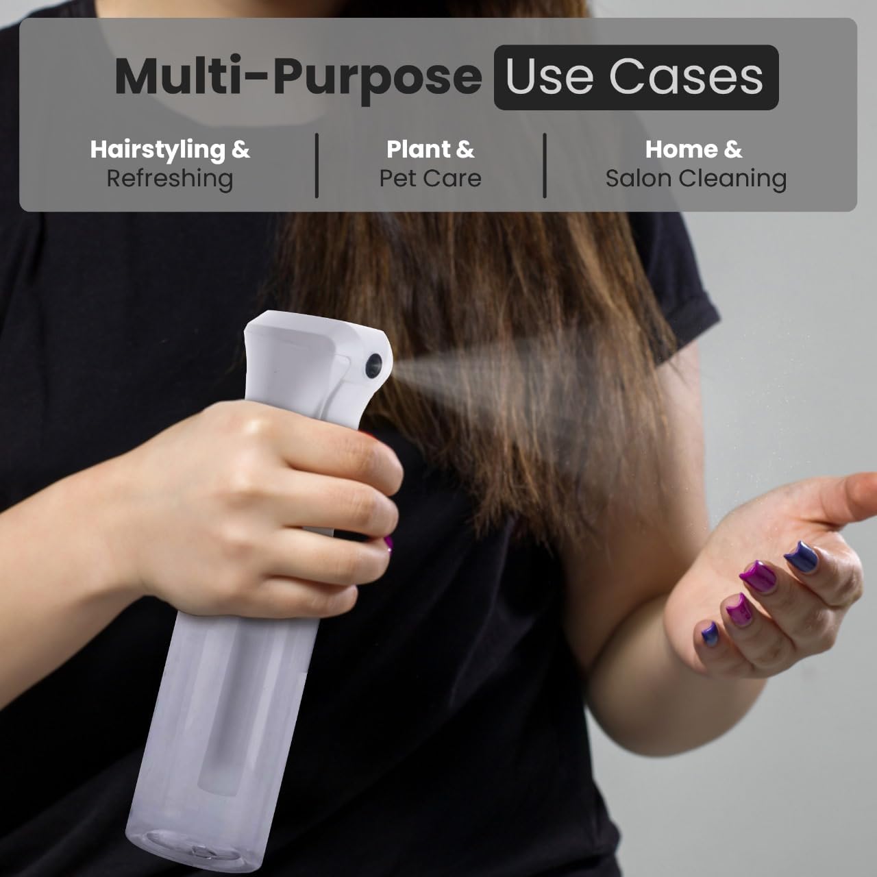 VIGOR PATH Continuous Spray Bottle for Hair – Fine Mist Mister for Hairstyling, Cleaning, Plants, Pets, Barbers, Salons, and Essential Oil Applications (200ml/6.7 oz) Clear