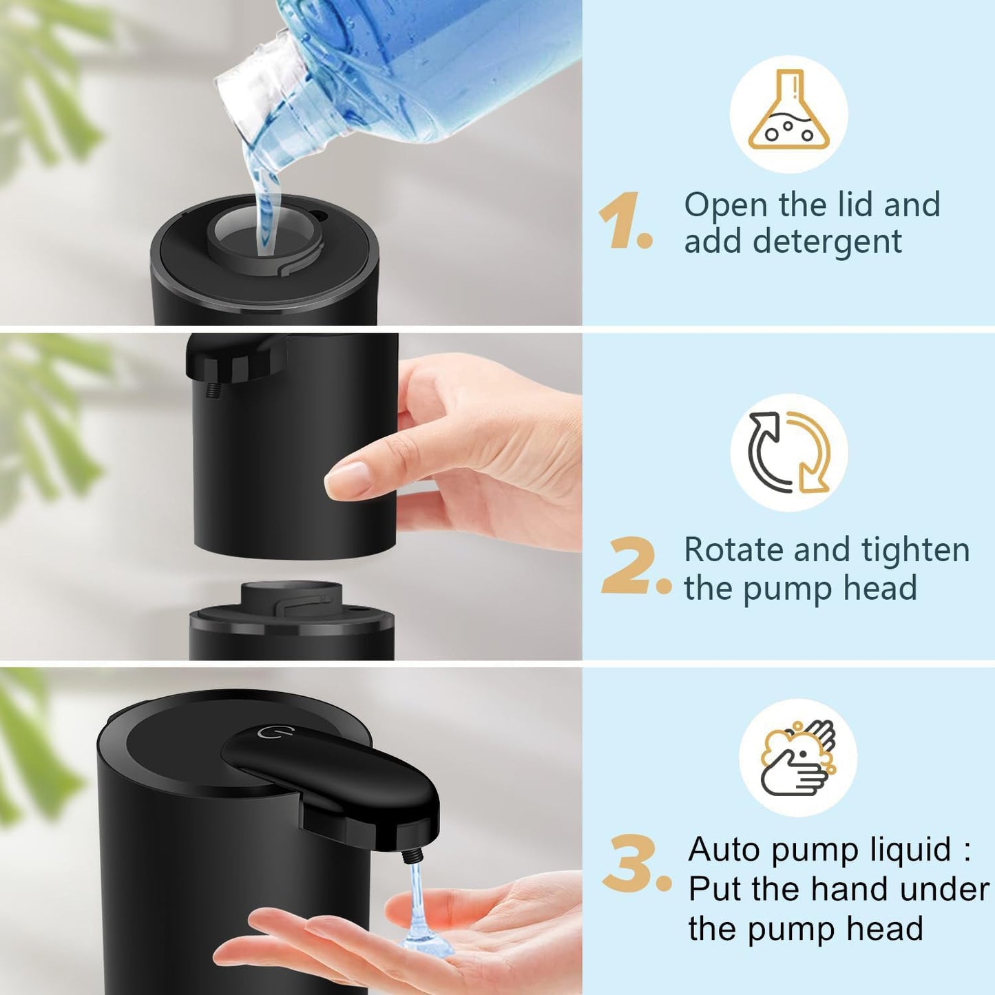 Automatic Soap Dispenser,380ml Touchless Liquid Foam Soap Dispenser,USB Rechargeable Electric Hand Free Pump Soap Dispenser for Bathroom Kitchen