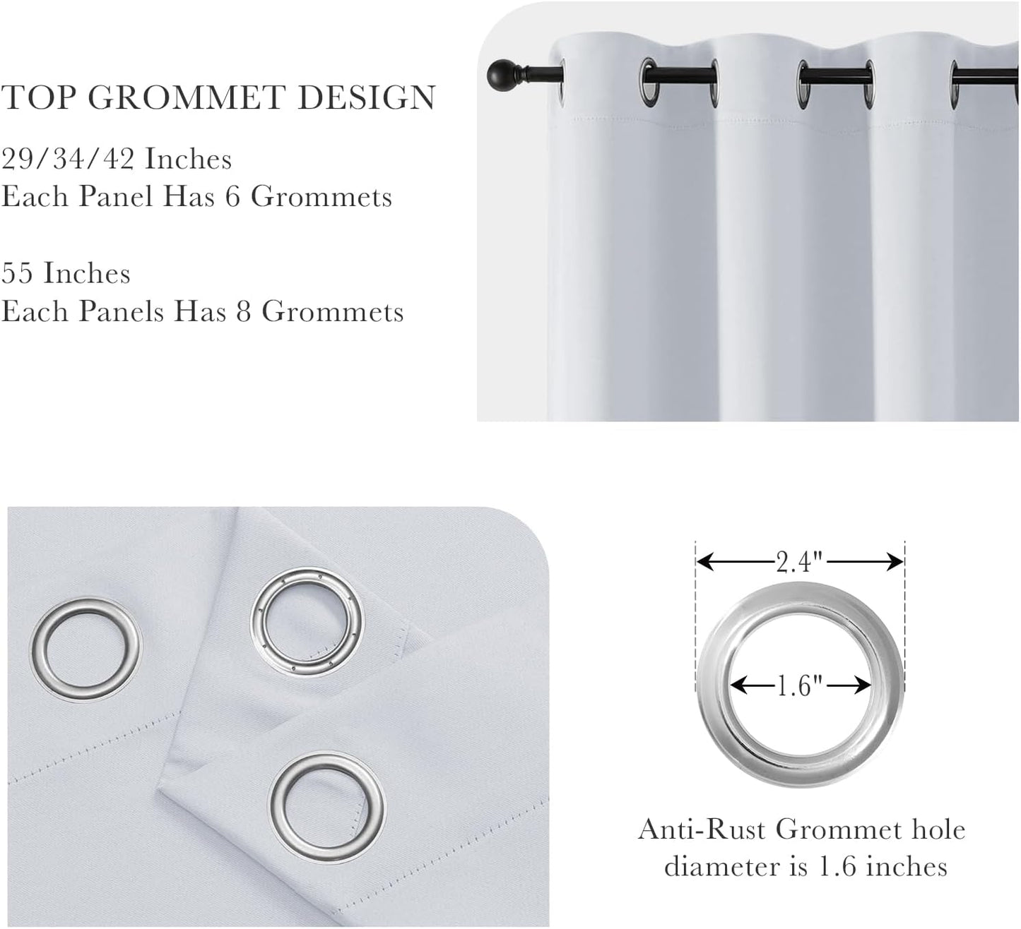 PONY DANCE Greyish White Curtains 94 inches Long - Thermal Insulated Long Curtains& Drapes 2 Burg, Room Darkening Grommet Curtains for Living Room Bedroom Window, W55 x L94 Inch