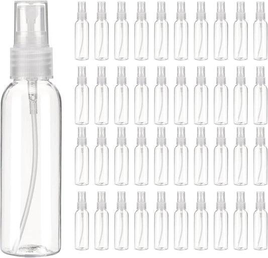 uxcell 100Pack Spray Bottles, 2Oz/60ML Reusable Clear Empty Mist Plastic Mini Travel Bottle Set,Small Refillable Liquid Containers for Household Use, Essential Oil, Cleaning (Transparent)