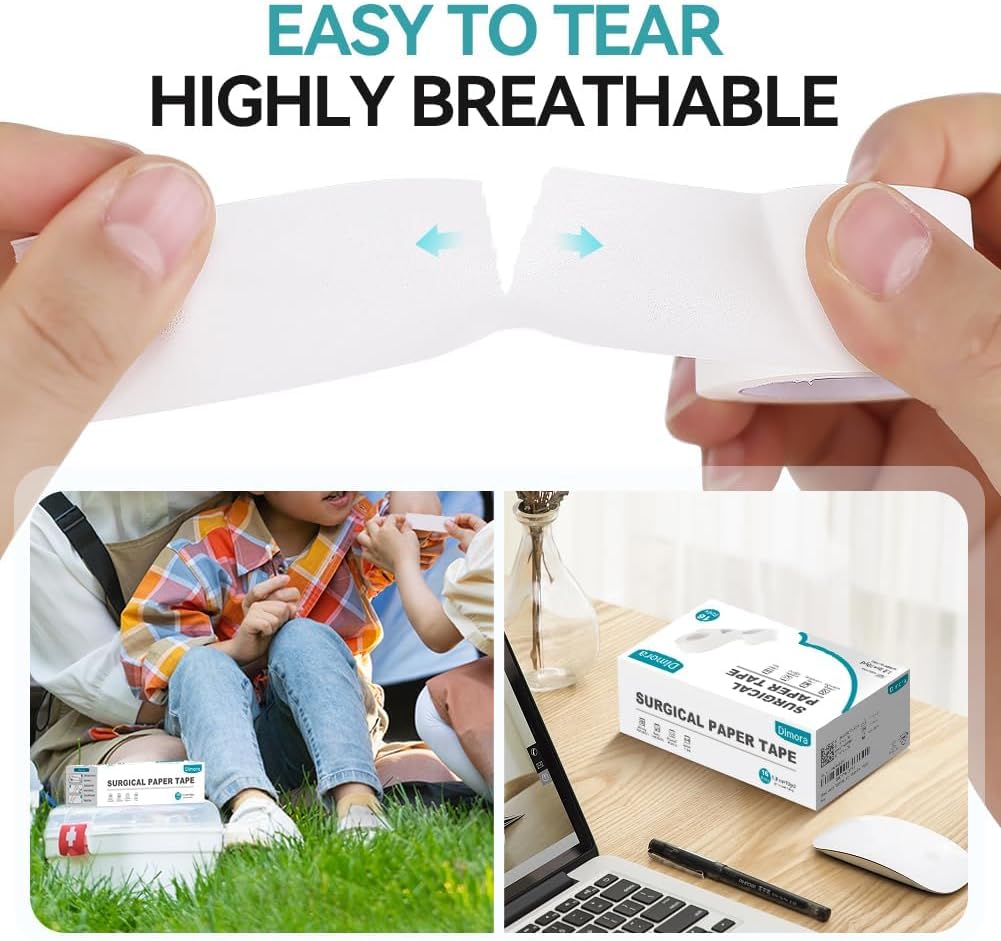 Dimora Paper Medical Tape 16 Rolls- Hypoallergenic White Surgical Tape for Sensitive Skin，Breathable First Aid Wound Tape with Pain-Free Removal，Secures Dressing and Medical Devices -1" x 10 Yards