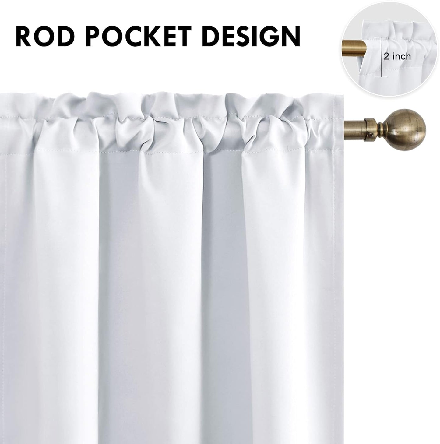DWCN Greyish White Blackout Curtains for Bedroom – Rod Pocket Thermal Insulated Energy Saving Drapes for Living Room and Bedroom, W 38 x L 54 Inch, 2 Panels