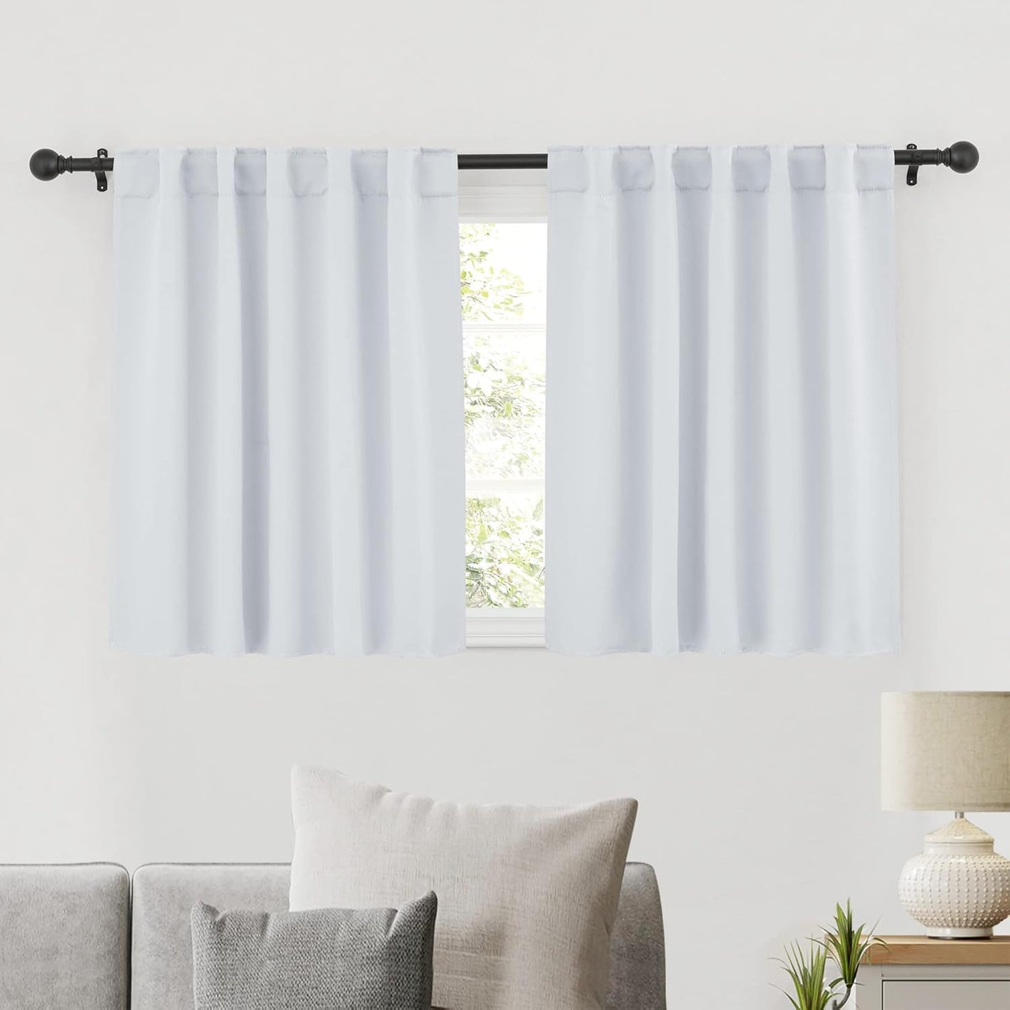 RYB HOME Small Window Curtains Blackout, Privacy Thermal Insulating Drapes for Bedroom Bathroom Basement Cafe Classroom Window Decor, W 34 x L 45 inches, Greyish White, 2 Panels