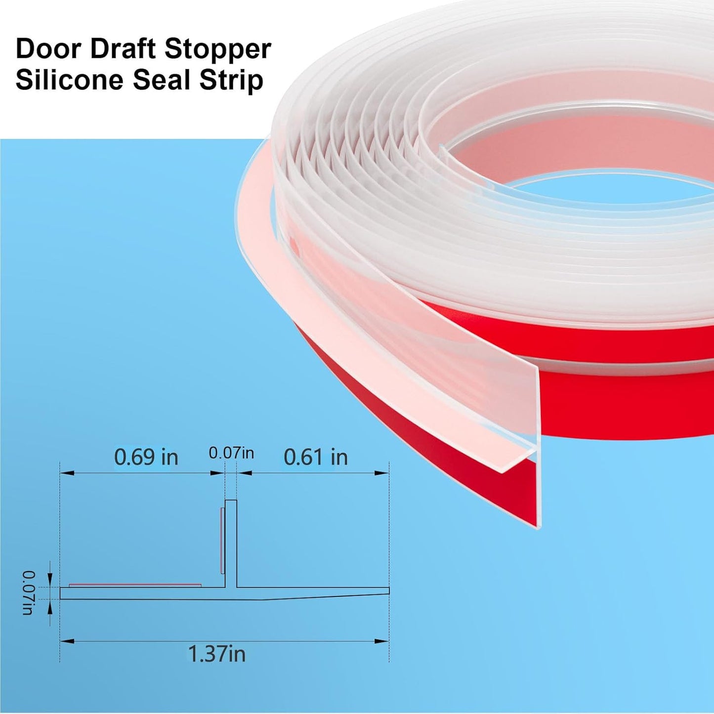 T-Shaped Door Draft Stopper, 1.37 in x 40 Ft Silicone Seal Strip for Windows Gaps, Weather Stripping Seal Strip Shower Sweep, Clear