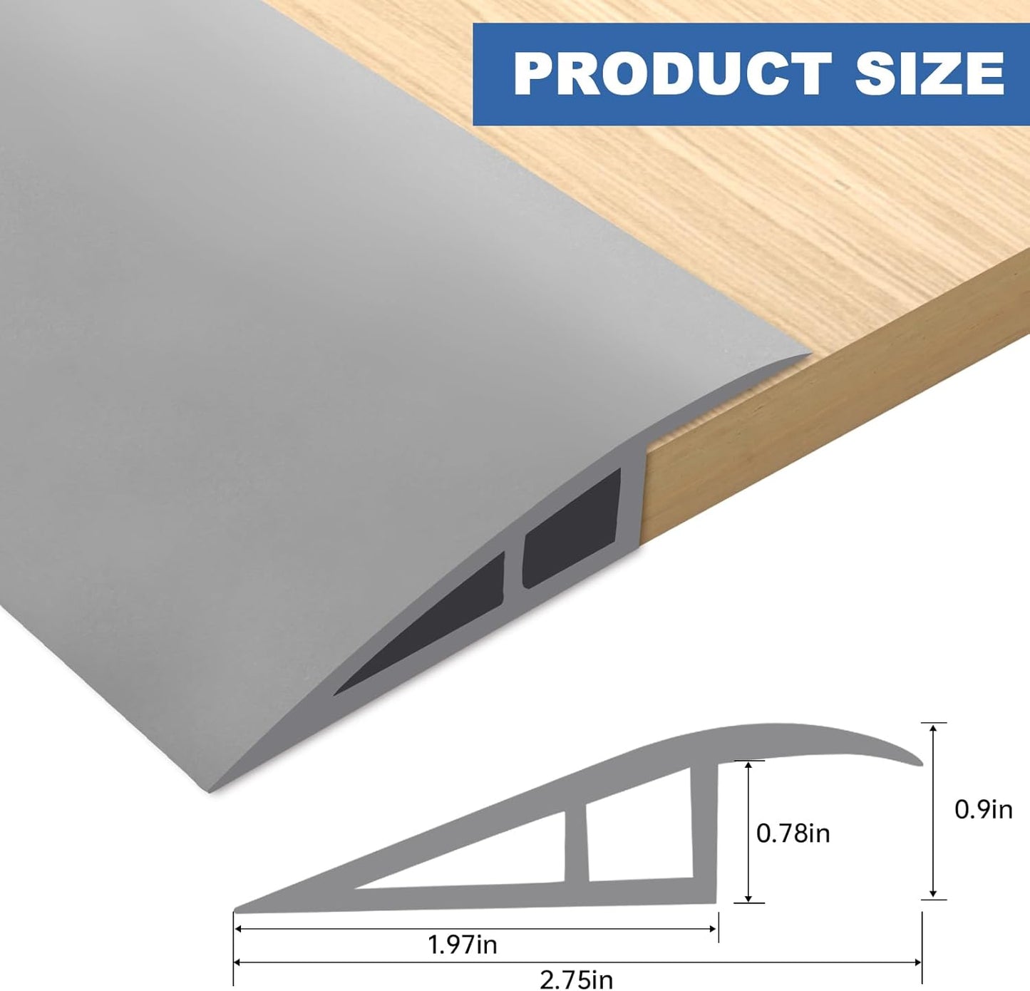 Vinyl Door Threshold Flooring Transition Strip Self Adhesive Carpet Edging Strip for Laminate Doorway Edge Threshold from 3/5" to 4/5" (Gray, 10 Ft)