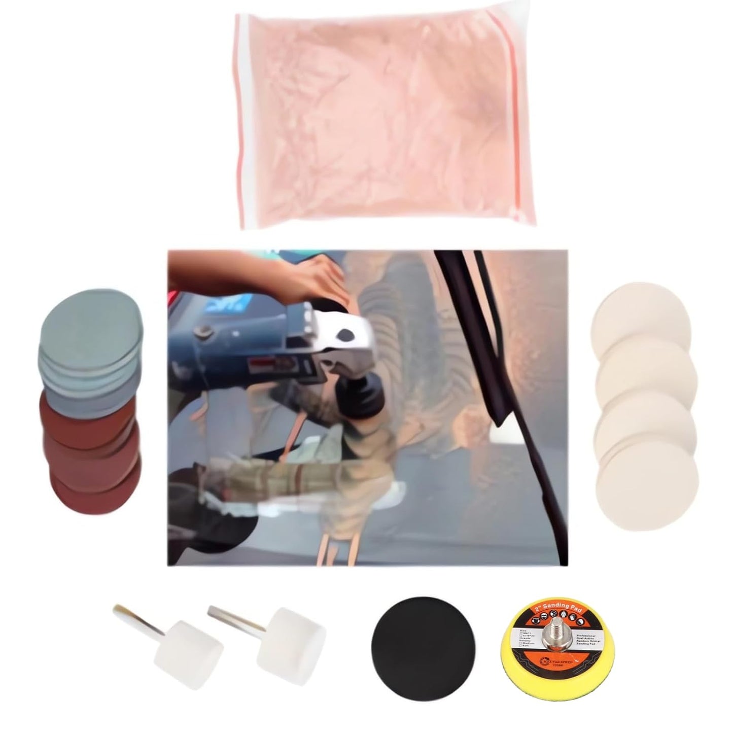 Windshield Scratch Remover Set Glass Polishing Kit Abrasive Discs Polish Pads for Any Windscreen Rear or Side Windows