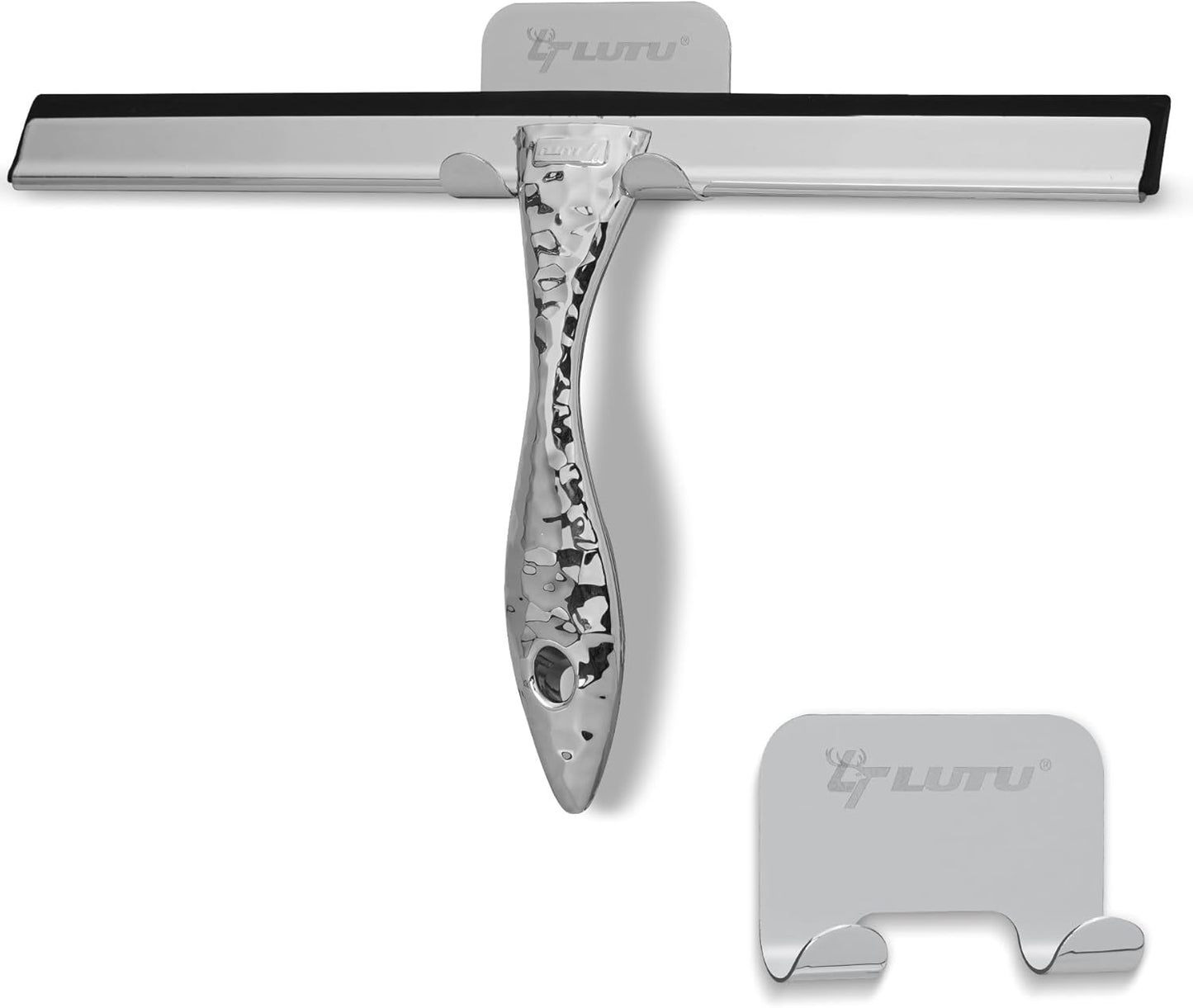 All-Purpose Silicone Shower Squeegee for Shower Glass Door,with 1 Hooks,for Bathroom Glass, Car, Tile Wall, Mirror Cleaning - Flower Shaped Handle for Easy-Grip 14 Inch Silver