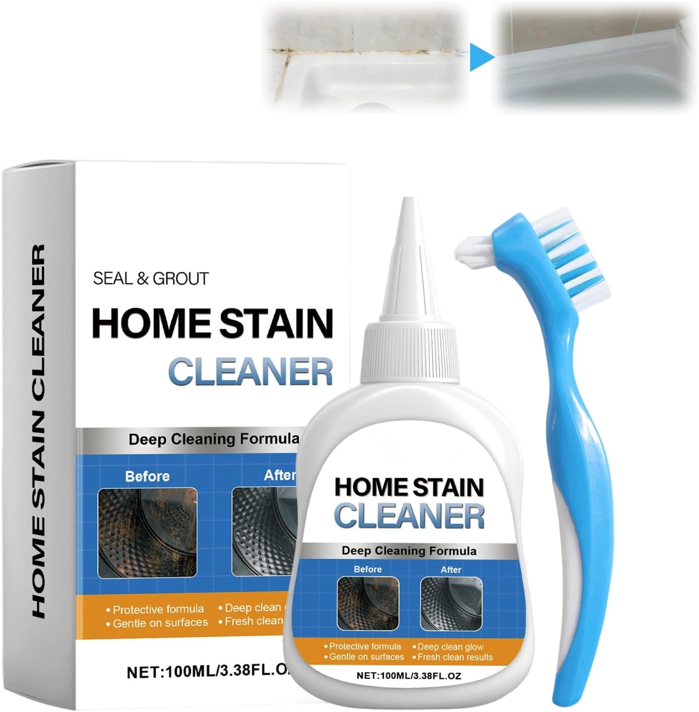Mold stain removal gel cleaner, washing machine cleaner, washing machine, refrigerator seals, tile caulking agent, kitchen sink bathroom cleaning caulking agent suitable gel