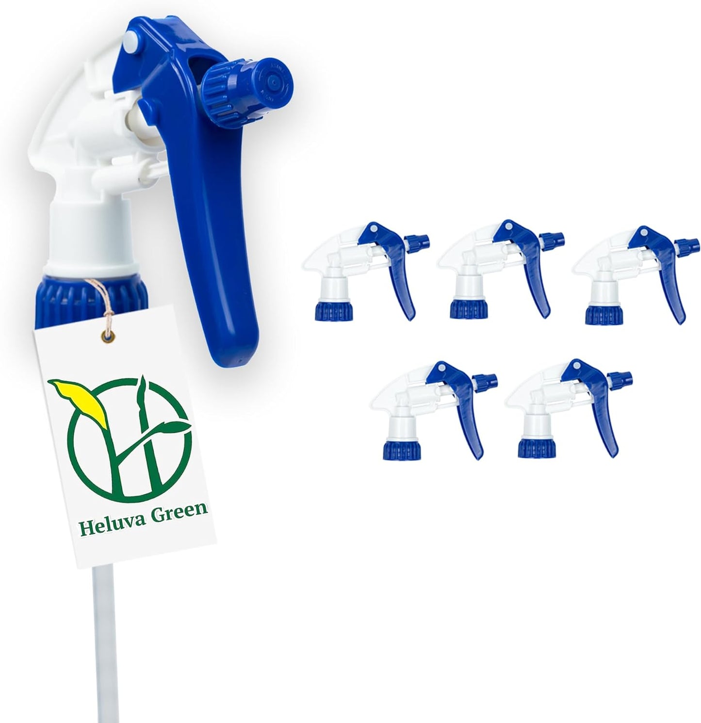 Heluva Green Spray Bottle Nozzle Replacement, Bottle Tops Only - Sprayer Nozzle Triggers for Heavy Duty, Commercial, Home Cleaning Solutions - Fits 8,16,24,32 oz Plastic & Glass Bottles, Blue 6 pack