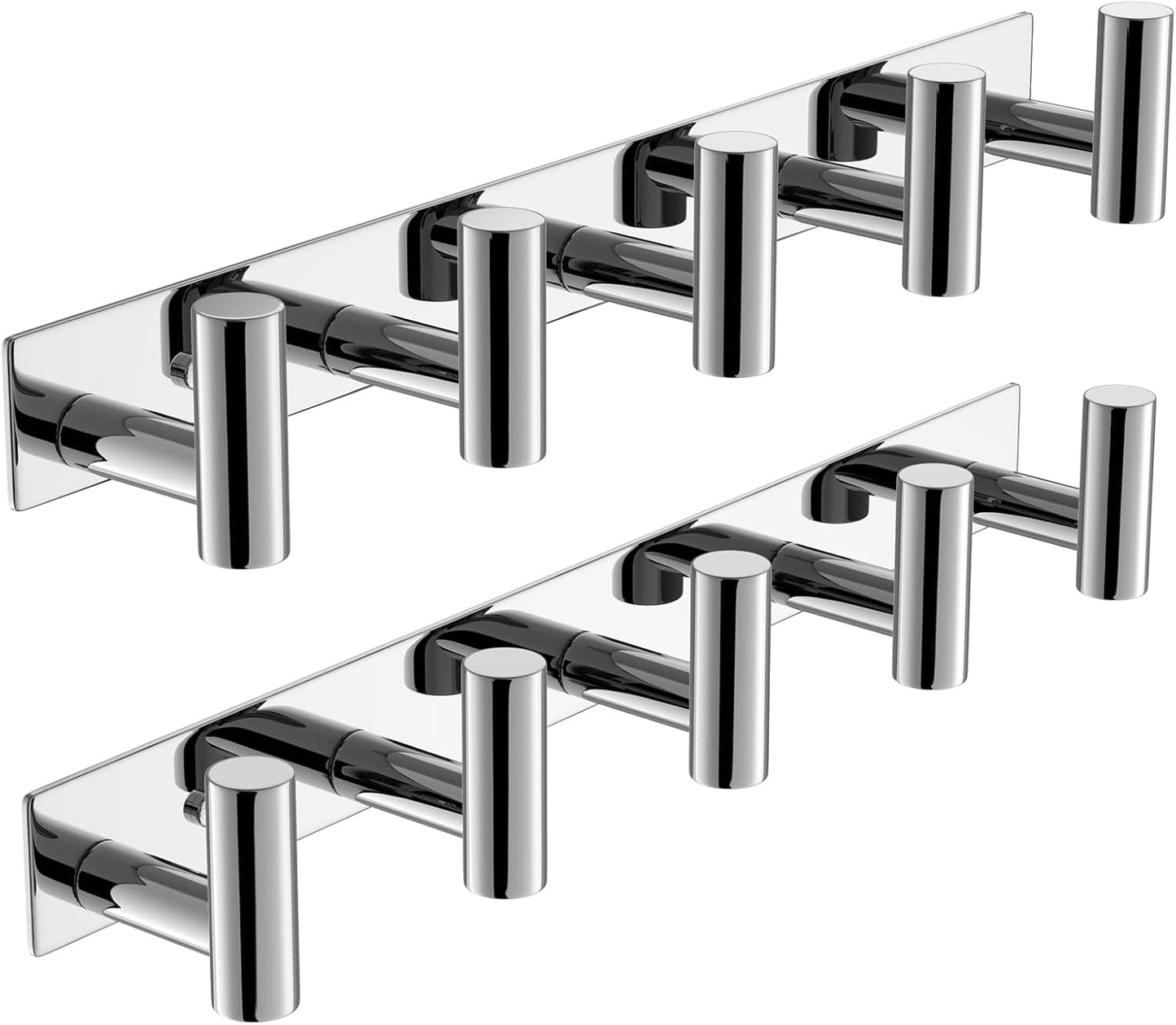 VAEHOLD Hat and Coat Wall Mount Rack - Hooks for Robes, Bags, Keys, and Towels - Bathroom Towel Hanger Organizer (Polished Chrome, “T“ Shape 5 Hooks 2 Pack)