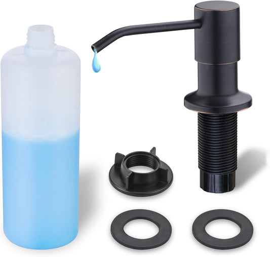 Kitchen Sink Soap Dispenser, WEWE Built in Soap Dispenser Kitchen Countertop Oil Rubbed Bronze Refillable Under Sink Black Pump Liquid Soap Dispenser for Kitchen Sink Stainless Steel Under Counter