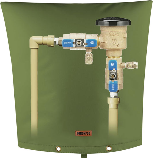 TOHONFOO Backflow Preventer Pipe Insulation Cover (5°F) - Irrigation Sprinkler Valve Insulated Pouch - Water Well Pump Cover - Sturdy 5 Layers for Winter Freeze Protection, 24" W x 26" H, Green