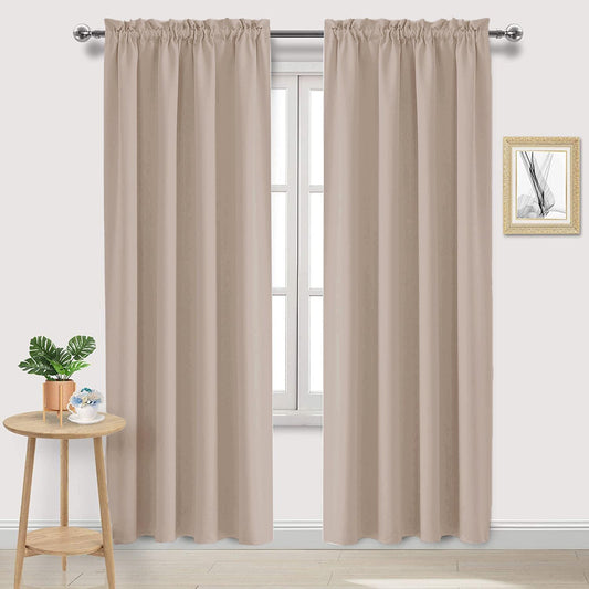DWCN Blackout Curtains for Living Room Thermal Insulated, Energy Saving & Noise Reducing Bedroom Curtains, Camel, W 52x L 95 Inch, Set of 2 Rod Pocket Curtain Panels