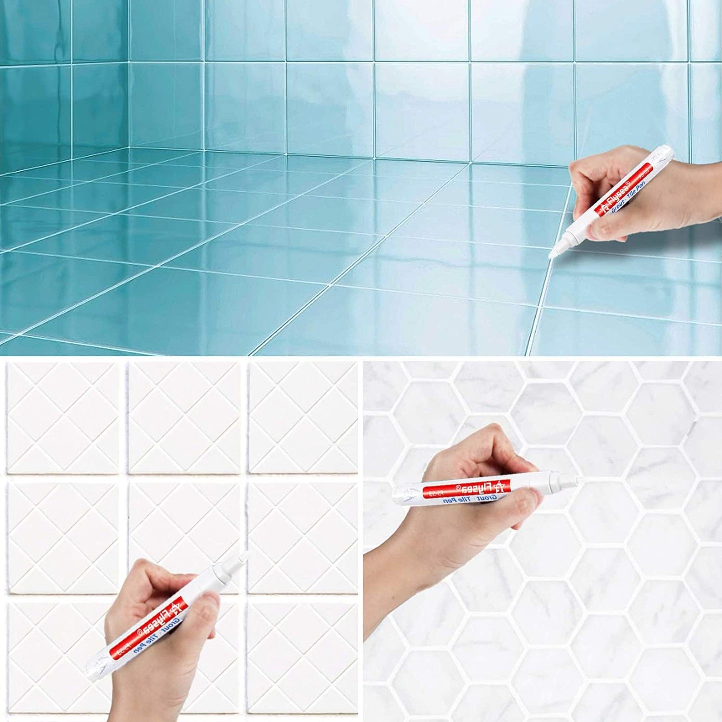 Grout Pen 12 Pack Water Based Tile Marker Repair Pens Professional for Bathroom, Kitchen, Parlor, Bedroom, Balcony Wall and Floor Color Restore (White)