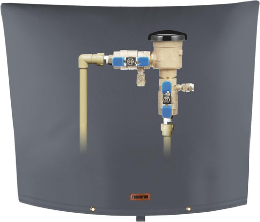 TOHONFOO Backflow Preventer Pipe Insulation Cover (5°F) - Irrigation Sprinkler Valve Insulated Pouch - Water Well Pump Cover - Sturdy 5 Layers for Winter Freeze Protection, 34" W x 24" H, Grey