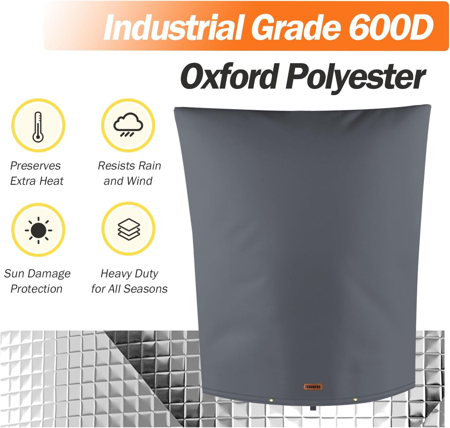 TOHONFOO Backflow Preventer Pipe Insulation Cover (5°F) - Irrigation Sprinkler Valve Insulated Pouch - Water Well Pump Cover - Sturdy 5 Layers for Winter Freeze Protection, 28" W x 36" H, Grey