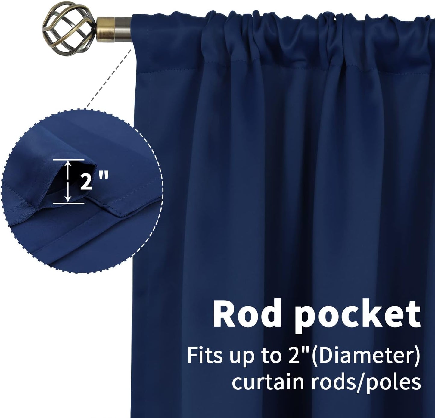 BGment Rod Pocket Blackout Curtains for Short Window - Thermal Insulated 52 Inches Width Room Darkening Curtain Drapes for Bedroom Kitchen, 52 x 45 Inch, 2 Panels, Navy Blue