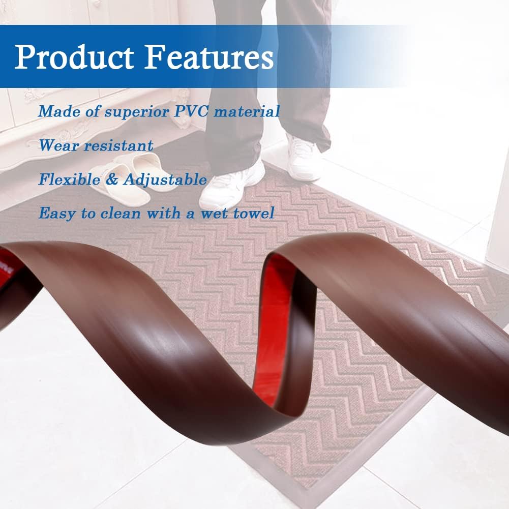 Floor Transition Strip Self Adhesive Carpet & Flooring Transitions Edging Trim Strip PVC Threshold Transitions Suitable for Threshold Height Less Than 5mm (10Ft, Black Walnut)