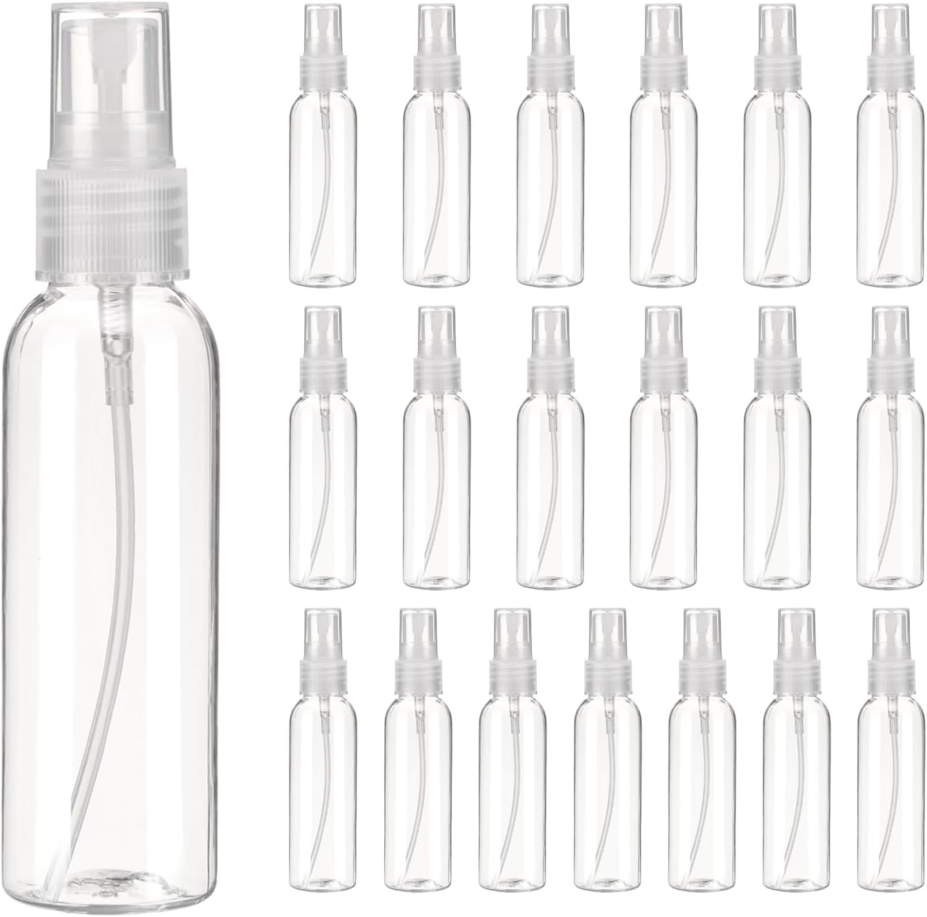 uxcell 20Pack Spray Bottles, 2Oz/60ML Reusable Clear Empty Mist Plastic Mini Travel Bottle Set,Small Refillable Liquid Containers for Household Use, Essential Oil, Cleaning (Transparent)