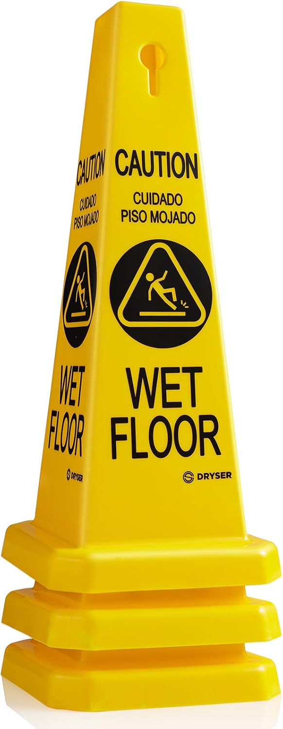 Dryser 3-Pack 26" Caution Wet Floor Cones - Yellow English/Spanish Warnings