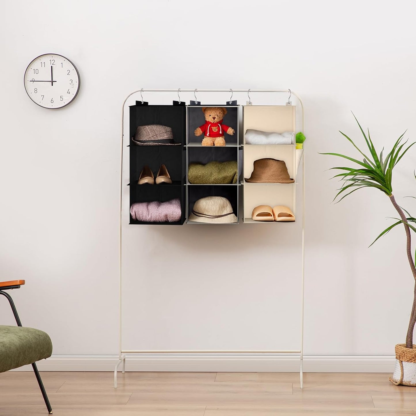 YOUDENOVA Hanging Closet Organizer, 3-Shelf Closet Hanging Storage Shelves, Black