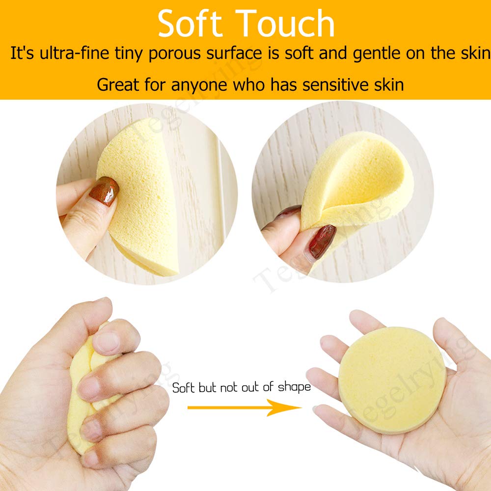 Facial Sponge Compressed,60 Pcs PVA Professional Makeup Removal Wash Round Face Sponges Spa Pads Exfoliating Cleansing for Women,Yellow