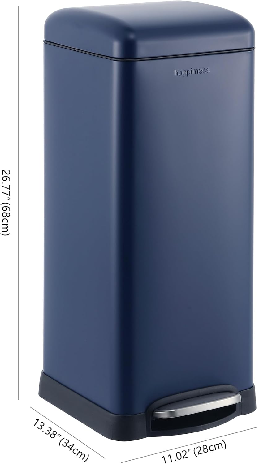 happimess HPM1007H Betty Retro 8-Gallon Step-Open Trash Can, Fingerprint Resistant, Modern, Minimalistic for Home, Kitchen, Laundry Room, Office, Bedroom, Bathroom, Denim Blue