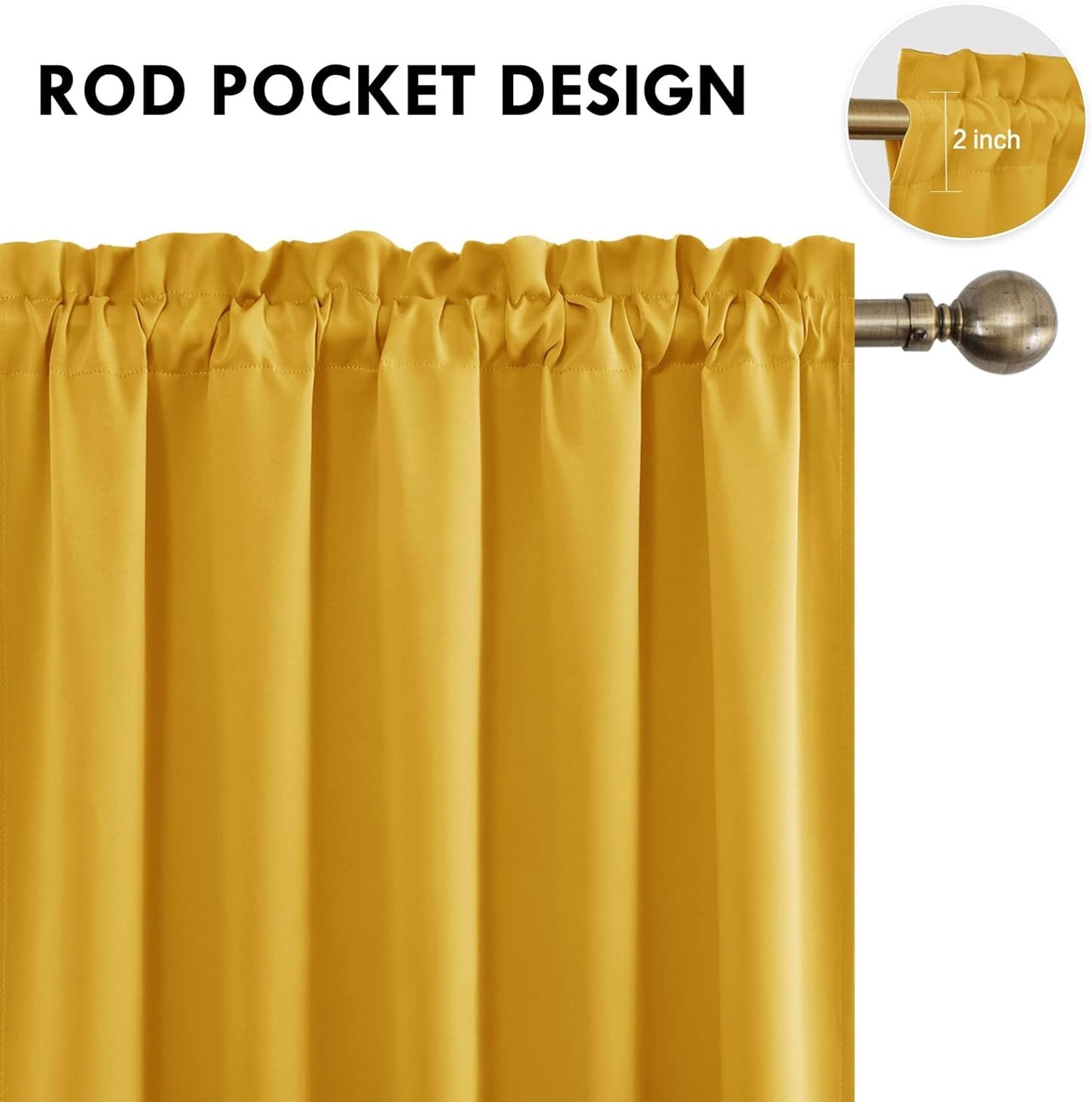 DWCN Blackout Curtains for Bedroom – Rod Pocket Thermal Insulated Noise Reducing Noise Reducing Drapes for Living Room, W 60 x L 63 Inch, 2 Panels, Yellow