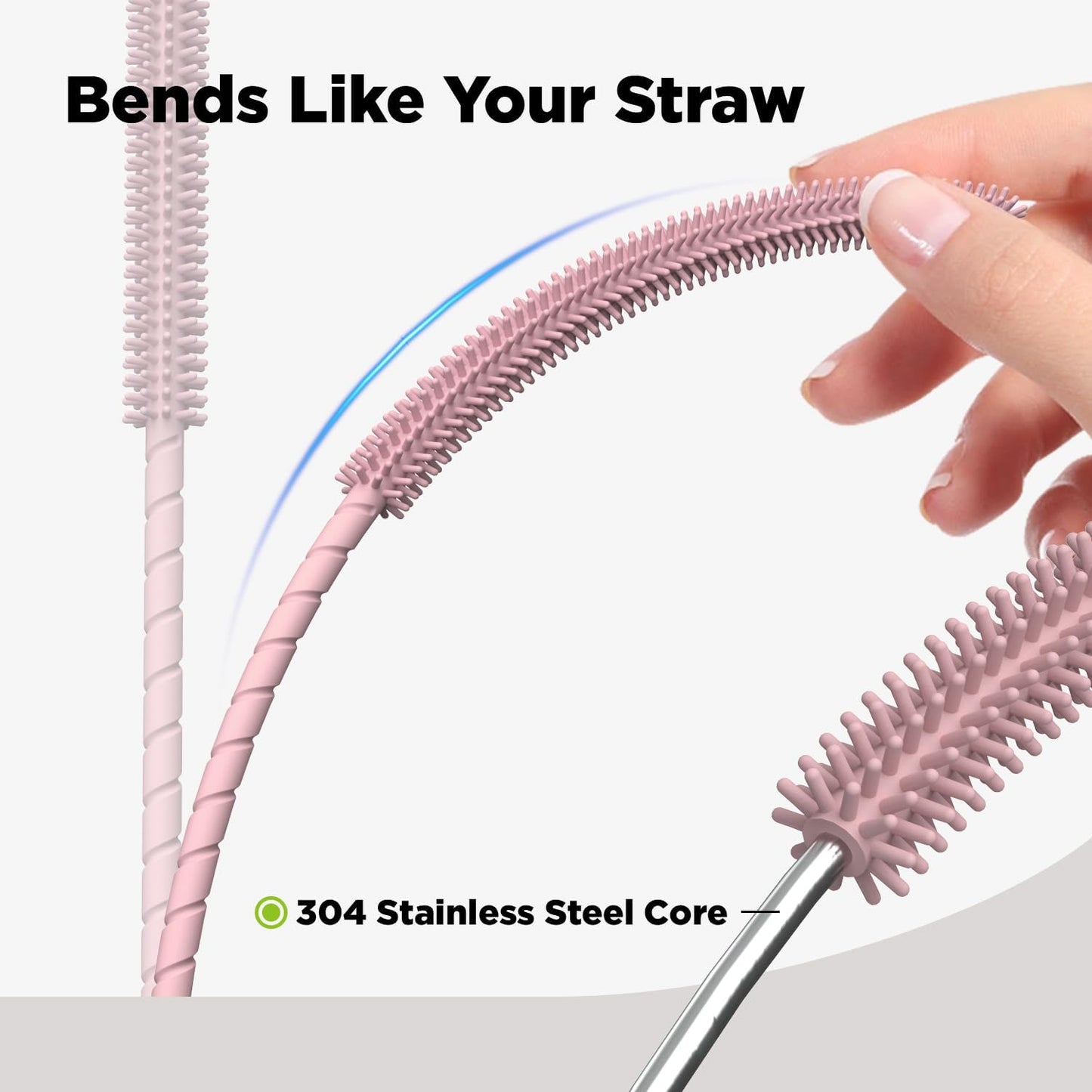 2 Pcs Silicone Straw Cleaner Brush, Extra Long Cleaning Brushes for Straws, 6mm&9mm, Pink
