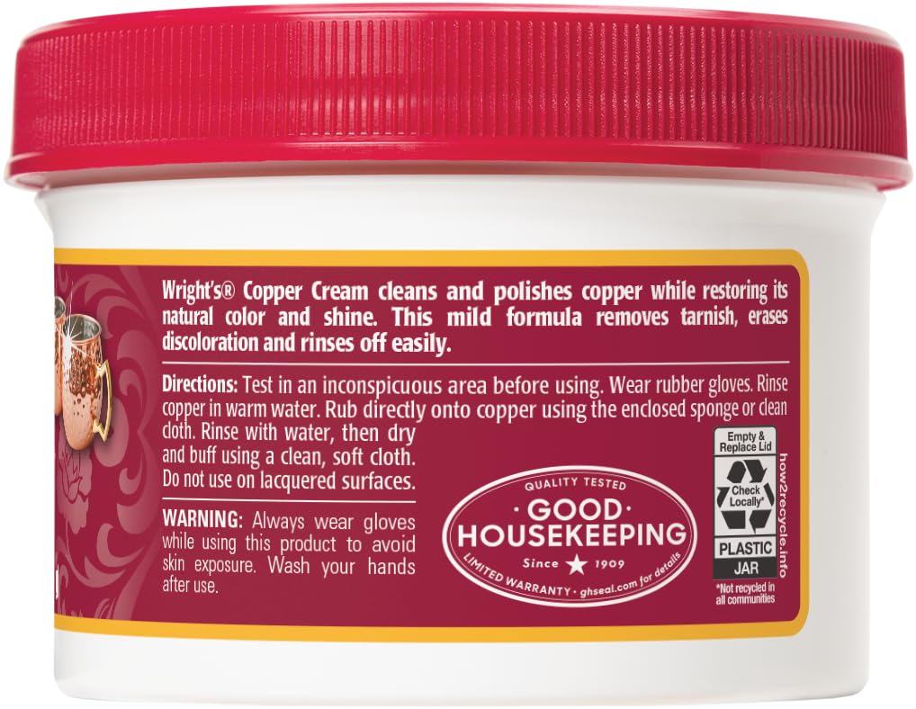 Wright's Copper and Brass Cream Cleaner - Gently Cleans and Removes Tarnish Without Scratching, 8 Ounce (Pack of 6)