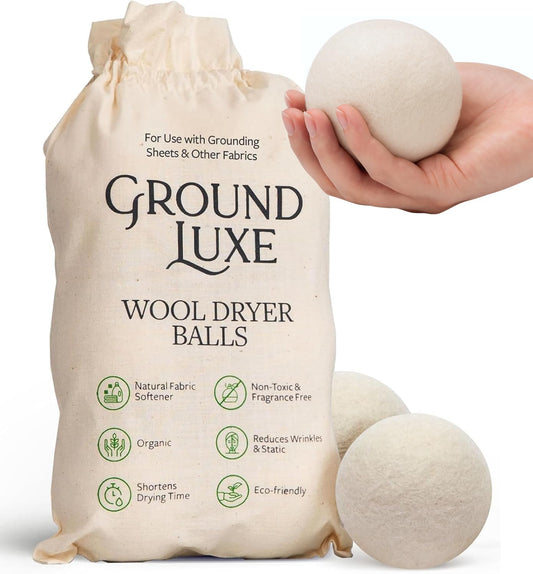 GroundLuxe Premium New Zealand Wool Dryer Balls - 6-Pack, 100% Organic, Hand-Felted, Reusable, Reduce Drying Time - Natural Fabric Softening, Wrinkle & Static Reduction